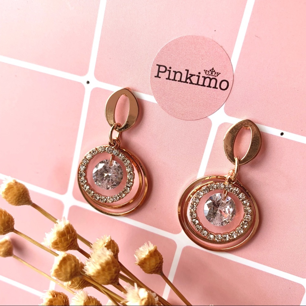 Three Layered Rings Rhinestone Earrings